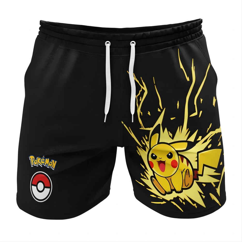 Pikachu Attack Black Pokemon Gym Shorts